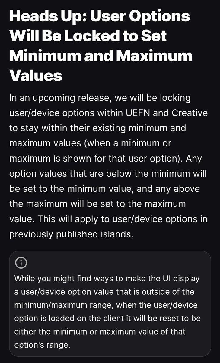 Giova (@giovafncreative) on Twitter photo This is probably one of the worst things that could've happened to UEFN.
Basically half of the maps are gonna be broken. It's crazy that we have to stay within 4 layers for UI, 5x max scale for volumes, etc.
We gotta stop <a href="/FNCreate/">Fortnite Creators</a> before this change or it's over
#UEFN This is probably one of the worst things that could've happened to UEFN.
Basically half of the maps are gonna be broken. It's crazy that we have to stay within 4 layers for UI, 5x max scale for volumes, etc.
We gotta stop <a href="/FNCreate/">Fortnite Creators</a> before this change or it's over
#UEFN