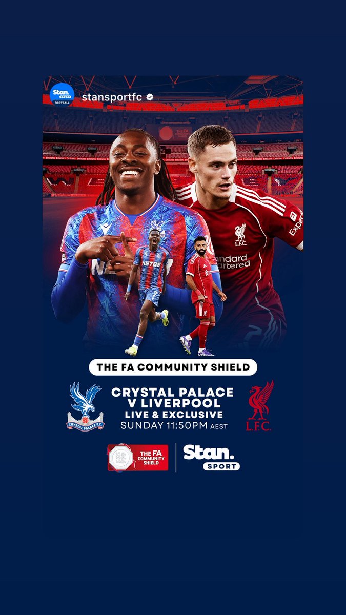 Mark Bosnich (@therealbozza) on Twitter photo Not far off <a href="/premierleague/">Premier League</a> …traditional curtain raiser this Sunday night(aest) #FACommunityShield 11.50pm <a href="/LFC/">Liverpool FC</a> vs <a href="/CPFC/">Crystal Palace F.C.</a> live on <a href="/StanSportAU/">Stan Sport</a> … <a href="/Channel9/">Channel9</a> .xmb Not far off <a href="/premierleague/">Premier League</a> …traditional curtain raiser this Sunday night(aest) #FACommunityShield 11.50pm <a href="/LFC/">Liverpool FC</a> vs <a href="/CPFC/">Crystal Palace F.C.</a> live on <a href="/StanSportAU/">Stan Sport</a> … <a href="/Channel9/">Channel9</a> .xmb