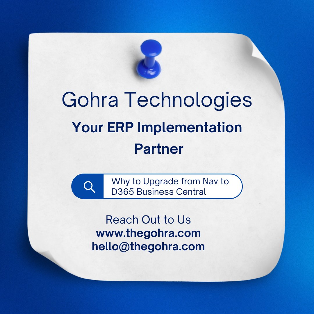 thegohra's tweet image. Moving from legacy NAV to Business Central ensures a modern, cloud-based ERP experience with AI, automation, and security advantages.

Gohra Technologies simplifies this upgrade process for you.

Reach out to us today for more details:-

thegohra.com

#erp #msd365bc