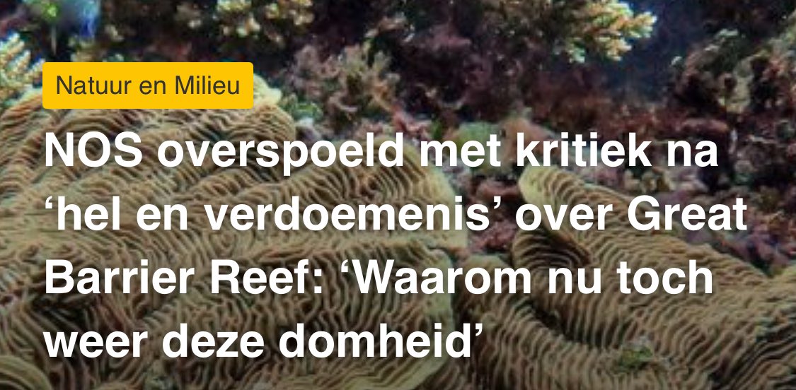 “Al jaren herhalen jullie ten onrechte deze hel en verdoemenis over het Great Barrier Reef <a href="/NOS/">NOS</a> , dat juist jaren van alleen maar groei heeft gehad,” merkt professor Ira Helsloot op.

ninefornews.nl/nos-overspoeld…