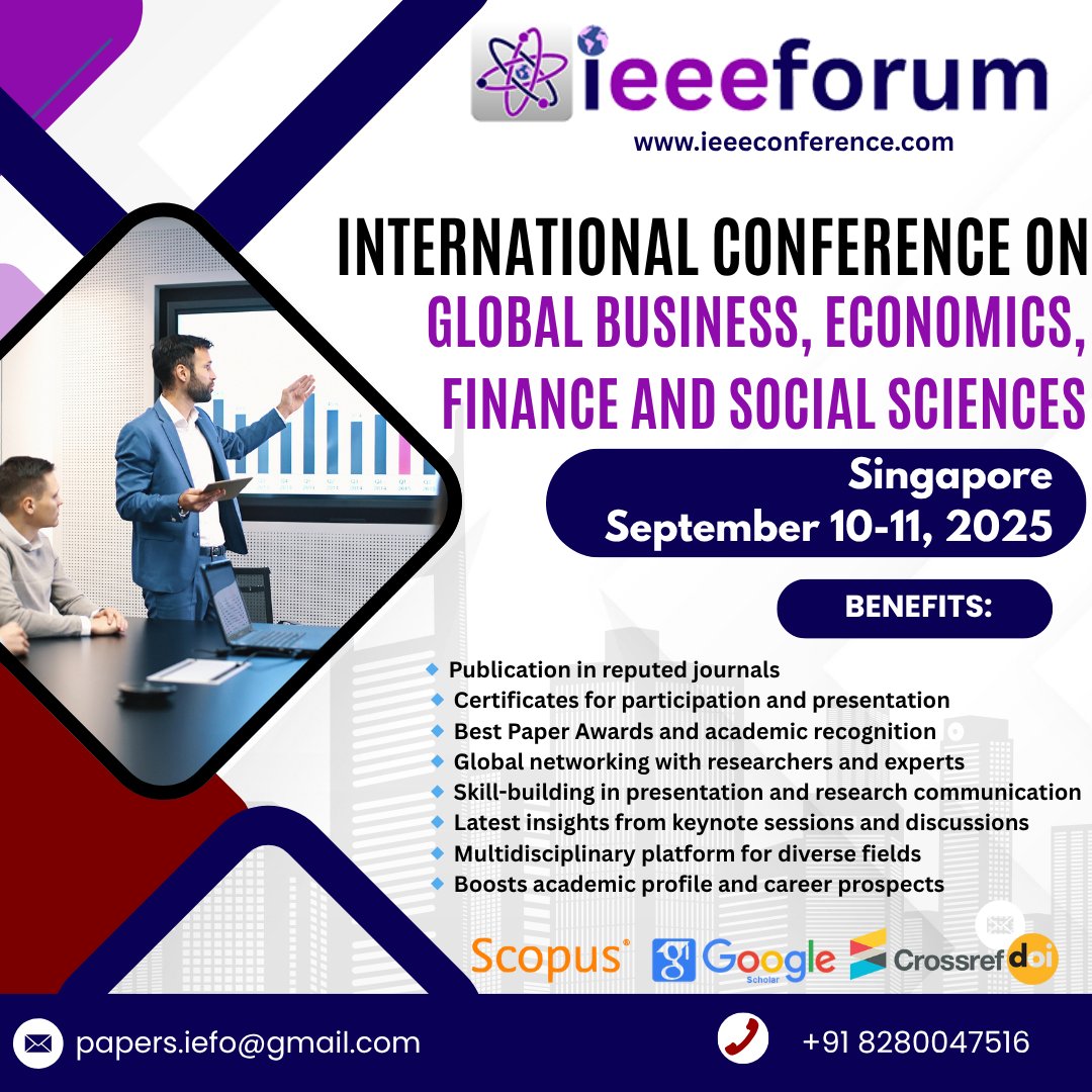 ieeeforum (@ieeeforum) on Twitter photo ๐ฃ Join us at the International Conference on Global Business, Economics, Finance & Social Sciences
๐ Singapore | ๐
Sept 10-11, 2025
โ
Scopus-indexed journals, networking, awards & more!
๐ ieeeconference.com
๐ฉ papers.iefo@gmail.com
#SingaporeConference #ieeeforum ๐ฃ Join us at the International Conference on Global Business, Economics, Finance & Social Sciences
๐ Singapore | ๐
Sept 10-11, 2025
โ
Scopus-indexed journals, networking, awards & more!
๐ ieeeconference.com
๐ฉ papers.iefo@gmail.com
#SingaporeConference #ieeeforum