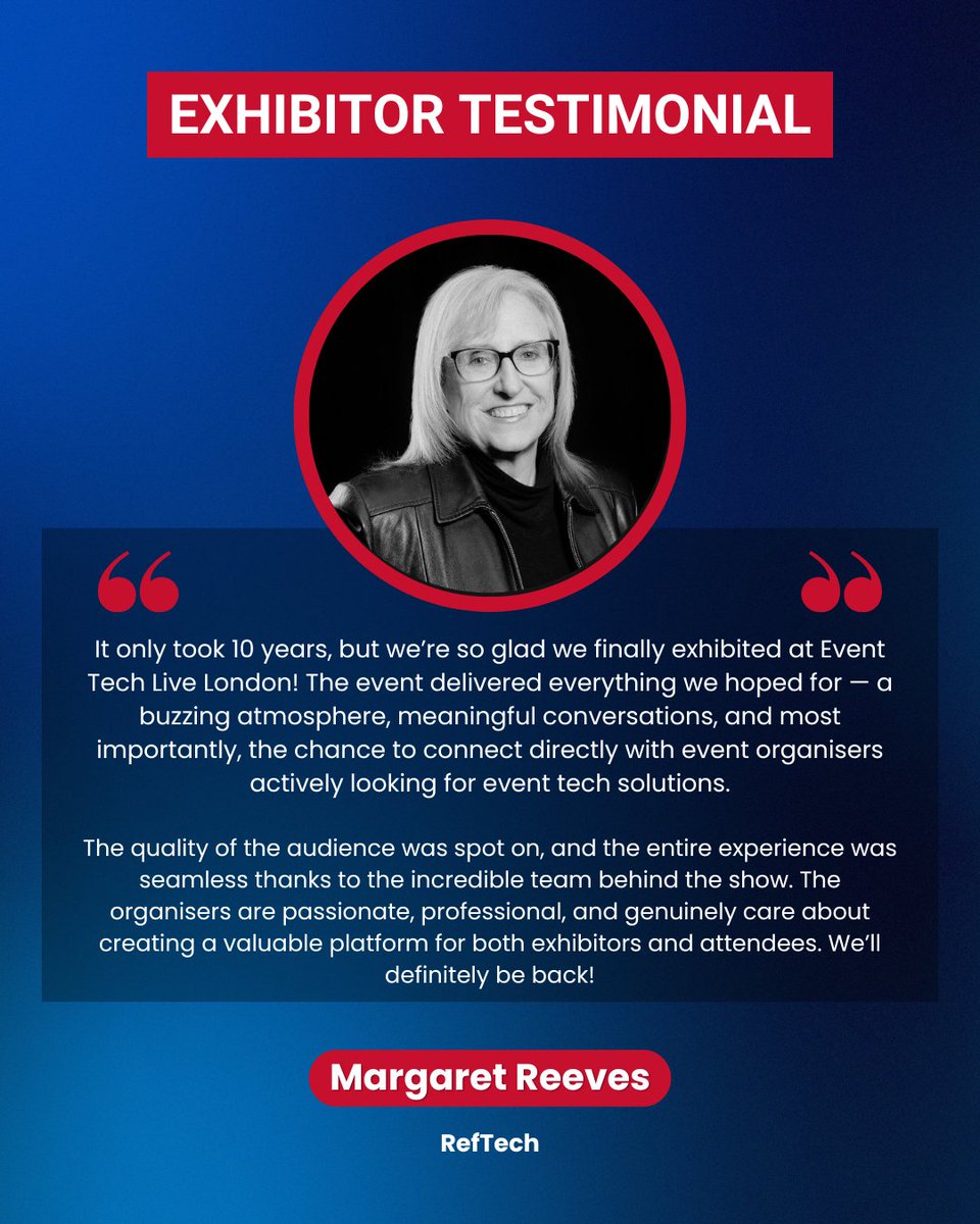 Event Tech Live (@eventtechlive) on Twitter photo We're delighted to share another testimonial form one of our fantastic exhibitors! 🤗
Get in touch today to secure an exhibitor spot - enquiries@eventtechlive.com
#ETLLondon25 #Exibitor #ExhibitionLife #EventTech #TechInnovation We're delighted to share another testimonial form one of our fantastic exhibitors! 🤗
Get in touch today to secure an exhibitor spot - enquiries@eventtechlive.com
#ETLLondon25 #Exibitor #ExhibitionLife #EventTech #TechInnovation