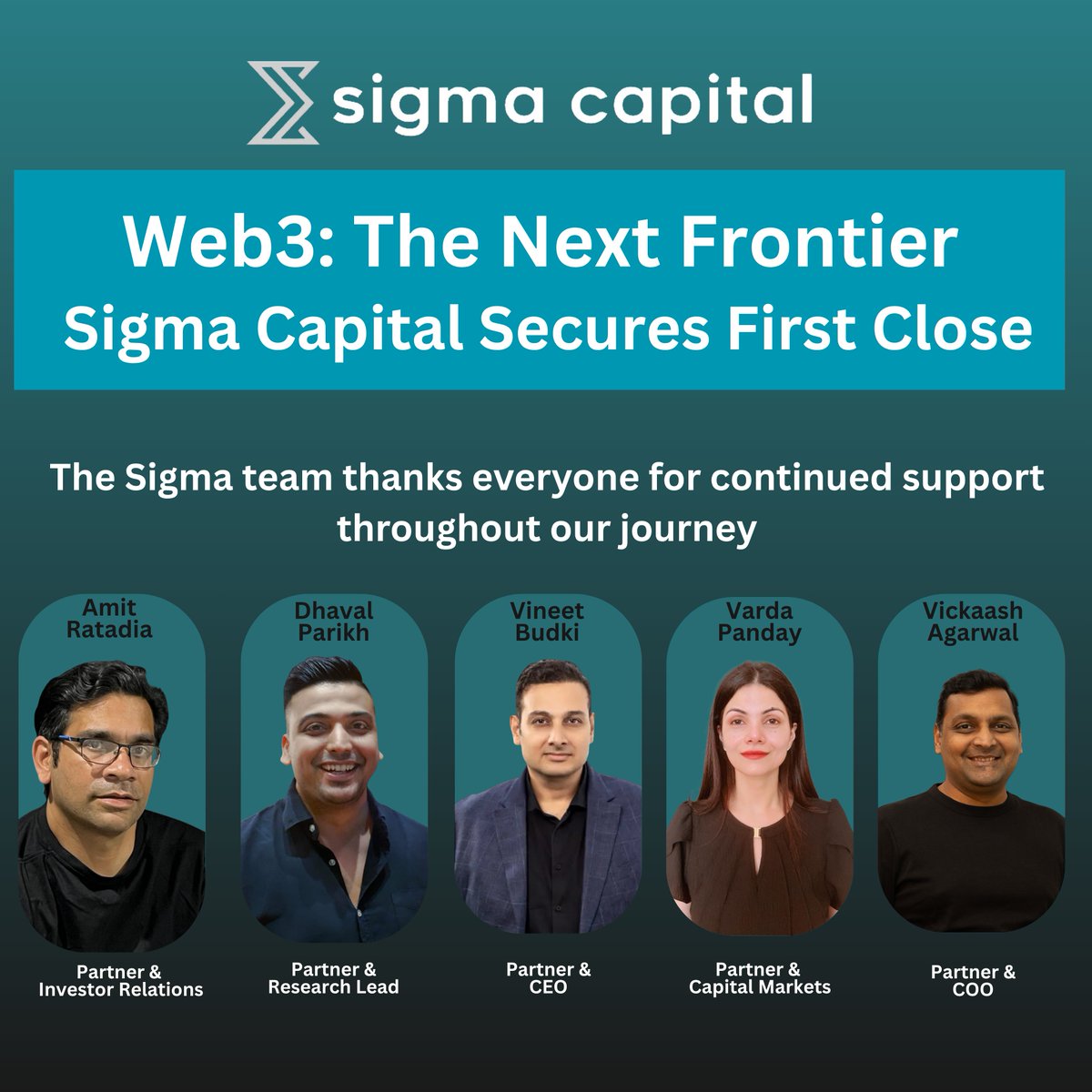 Sigma_VC's tweet image. 🎉 First Close Achieved!  Sigma Capital Fund I is officially live to back the next wave of #Web3 innovation with $35M first close. 

We’re deploying across #DeFi, #BlockchainInfra, #Gaming, #RWA, and more — with a mission to catalyze builders from Dubai to the world. 🌍🚀

Thank…