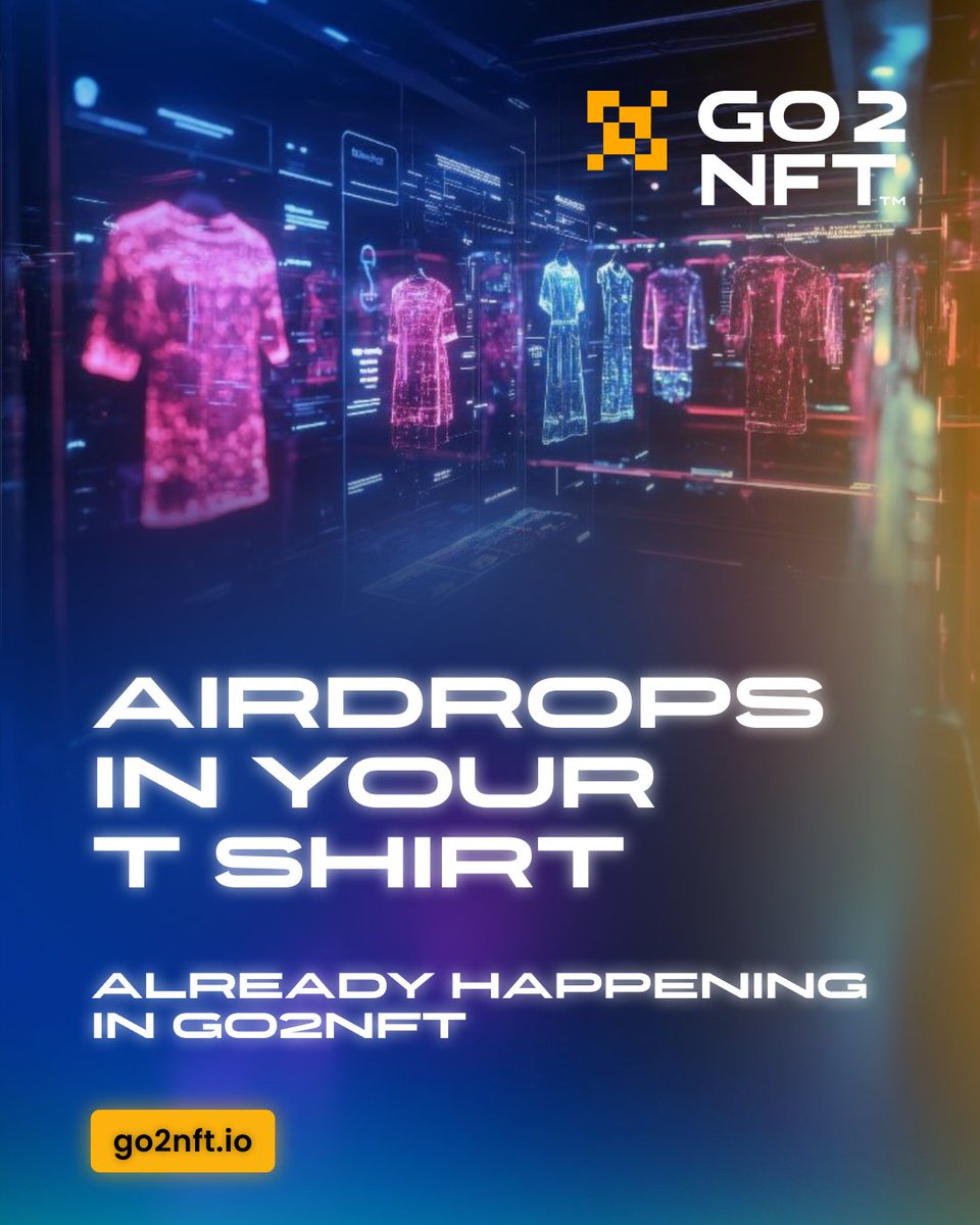 go2nft_official's tweet image. Your T-shirt delivers airdrops? Already happening 🪂

Ever imagined your hoodie could drop you tokens, unlock perks, or get you into exclusive communities?

With Go2NFT, it&apos;s already happening. 

We tokenize Real World Products, integrating them with NFTs and blockchain.

By…