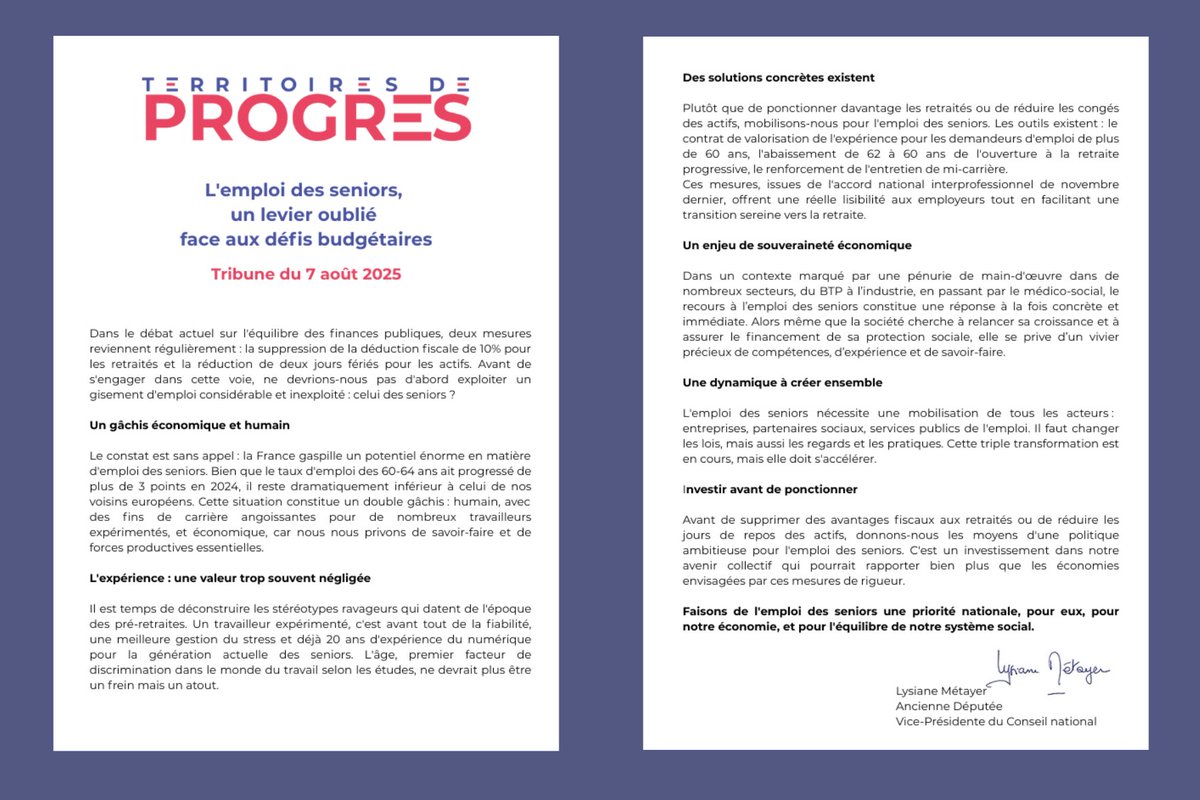 Le scandale de l'emploi des seniors : le gisement oublié de la croissance française.
Alors que nos voisins européens valorisent l'expérience, la 🇫🇷 continue de gaspiller un potentiel énorme. Une réflexion urgente pour Matignon qui a décidé d'y travailler pendant la trêve estivale