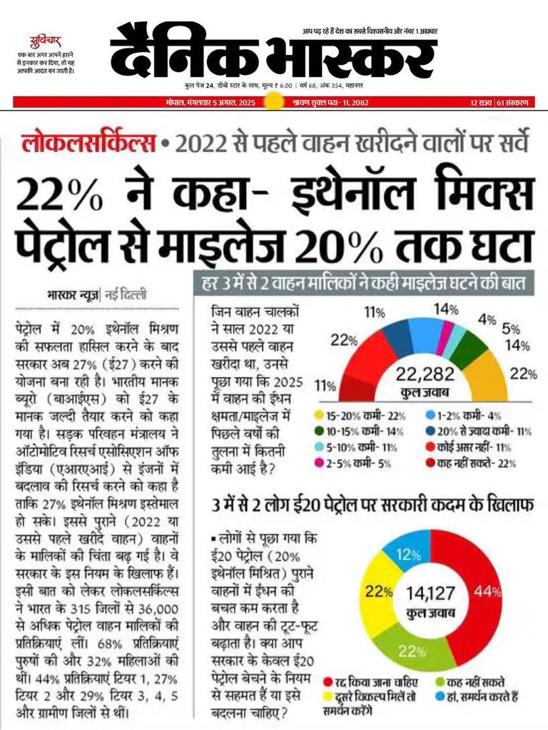 इथेनॉल मिक्स पेट्रोल मिलेगा तो माइलेज घटेगा 

माइलेज घटेगा तो इंजन ख़राब होगा 

इंजन ख़राब होगा तो कार की लाइफ कम होगी 

कार की लाइफ कम होगी तो दस-पंद्रह साल में कार ख़ुद स्क्रैप बन जाएगी.

क्या समझे?