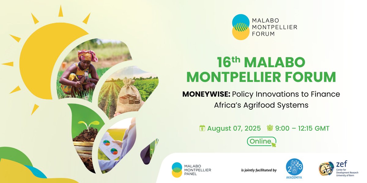 Have you registered yet? Join us today, at 9:00 AM GMT for the 16th Malabo Montpellier Forum to officially launch the Panel’s latest report: #MONEYWISE: Policy Innovations to Finance Africa's Agrifood Systems.

Register here: shorturl.at/3RyyV
Meet the speakers: