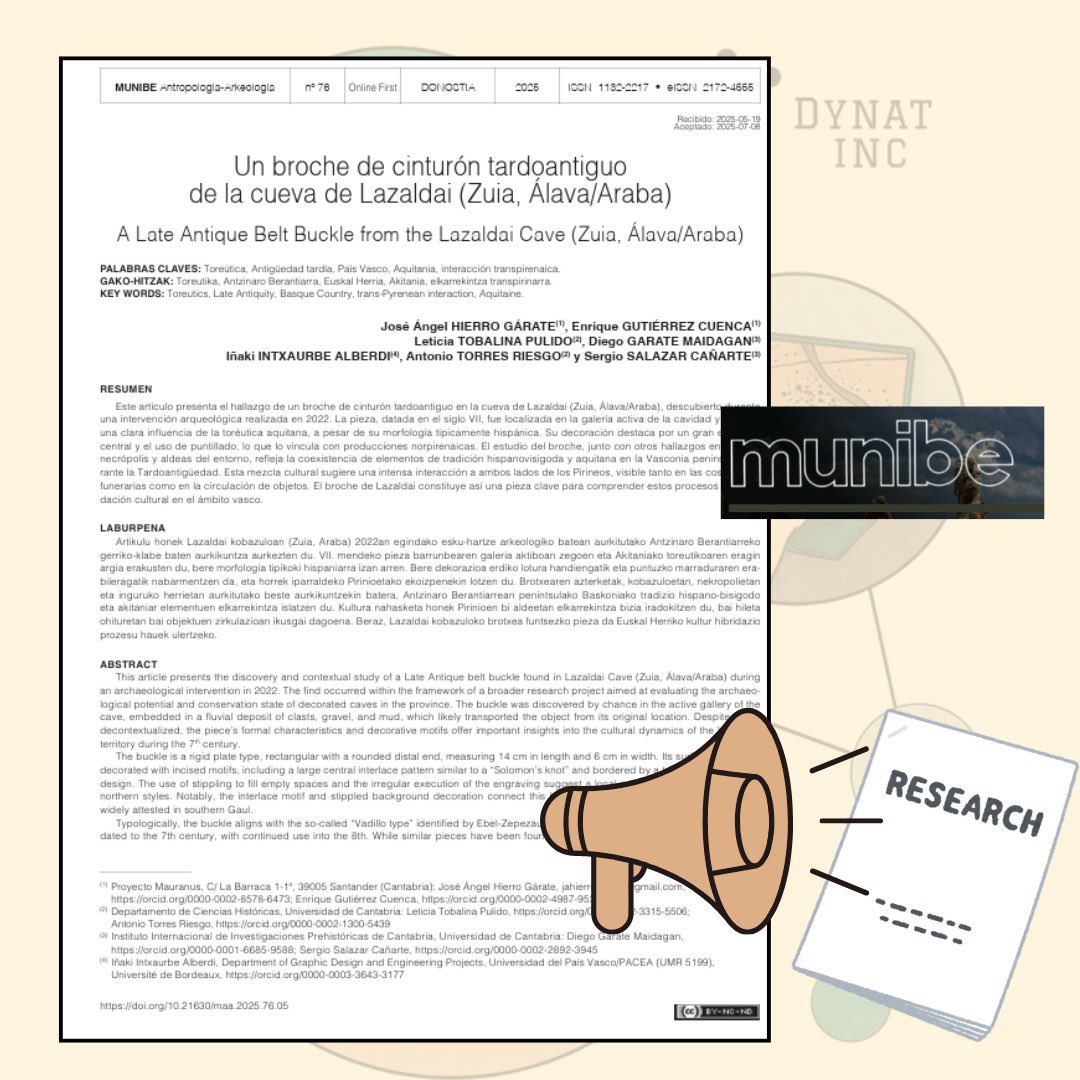 📝 ¡Nueva publicación junto a grandes investigadores (y grandes compañeros)! 

⛰️ Esta vez, presentamos un broche de cinturón tardoantiguo hallado en la cueva de Lazaldai, en Álava. 

🔗 ¡Os dejamos el link! aranzadi.eus/fileadmin/docs…

#arqueologia #humanidadesdigitales