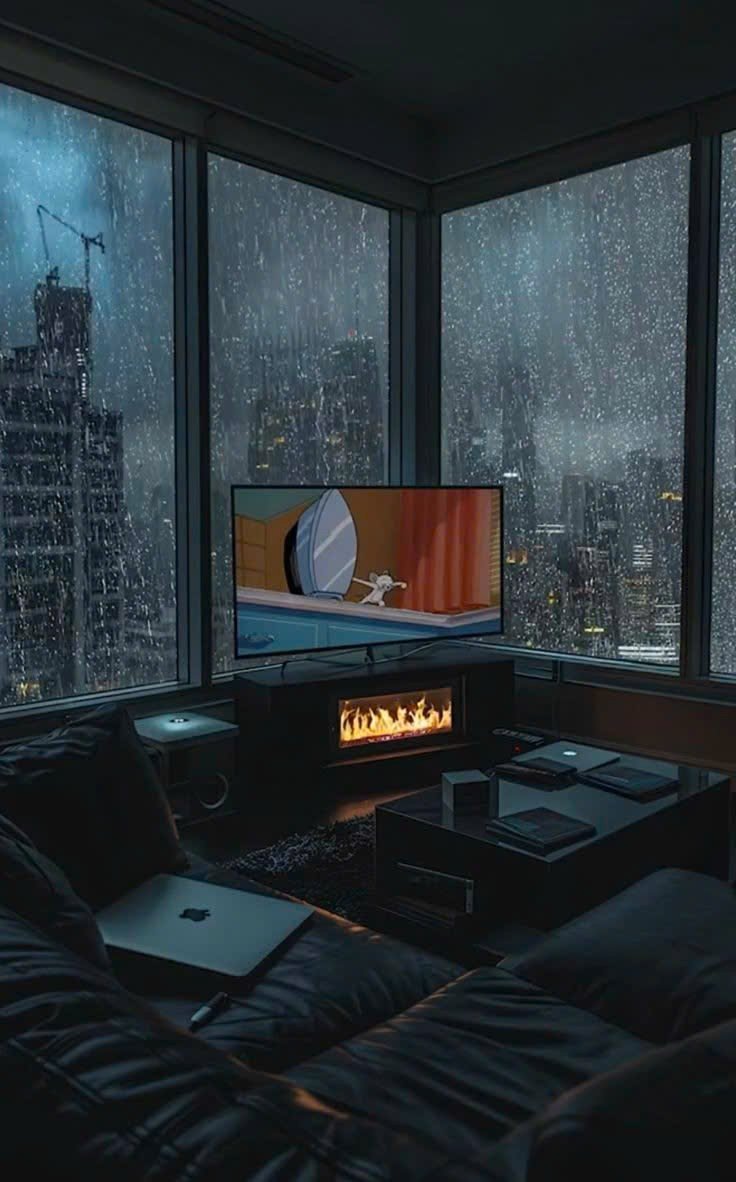GN. Rain outside, fire inside, Tom &amp; Jerry on — the perfect setup to reflect on life. Sometimes, all you need is a quiet night to remember: risk is always better than regret.