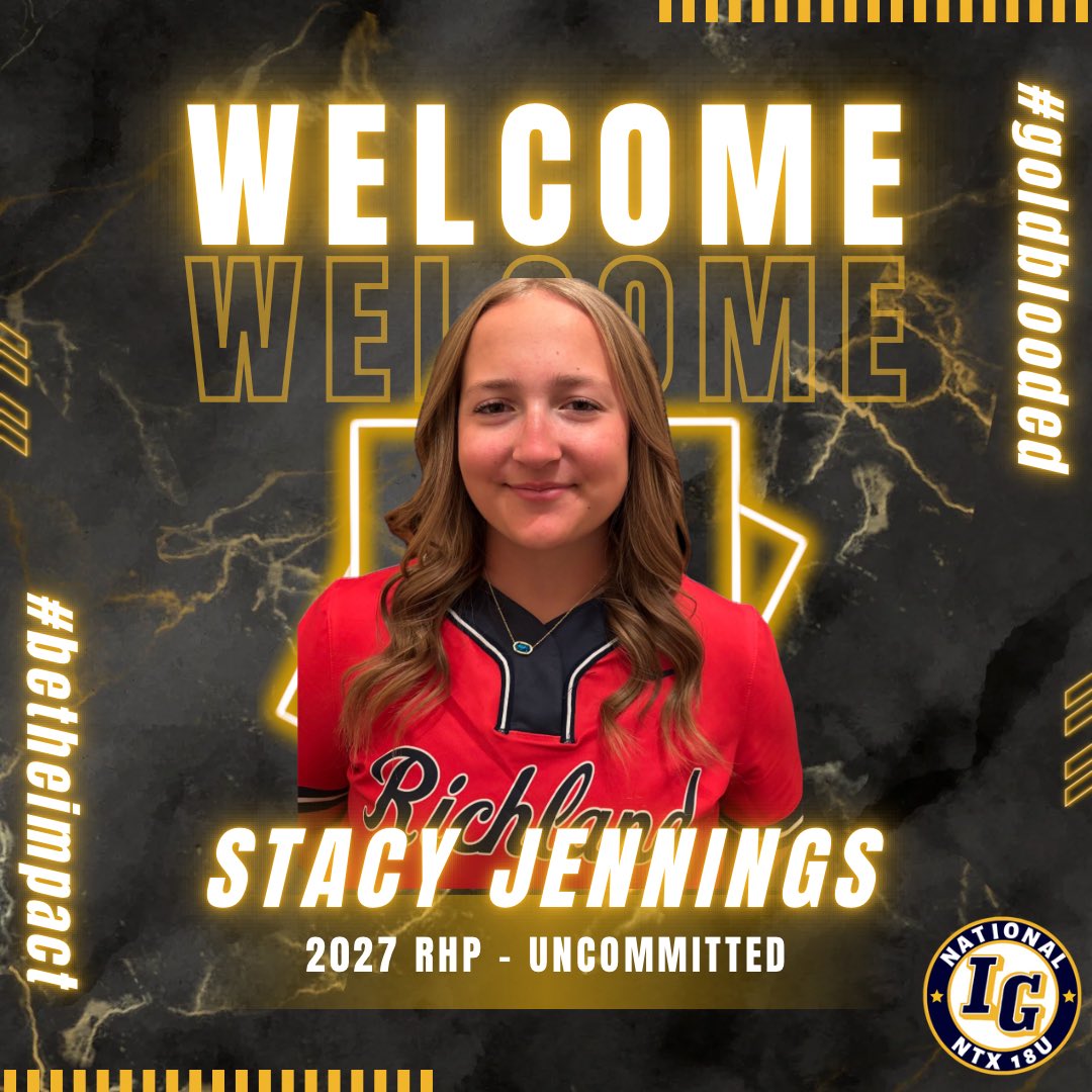 Welcome Stacy Jennings 2027 Uncommitted from Richland HS to Impact Gold NTX National 18U!  Stacy comes to us through our own pipeline from our 16U NTX National team and is a RHP with great velo and spins.  #goldblooded #betheimpact