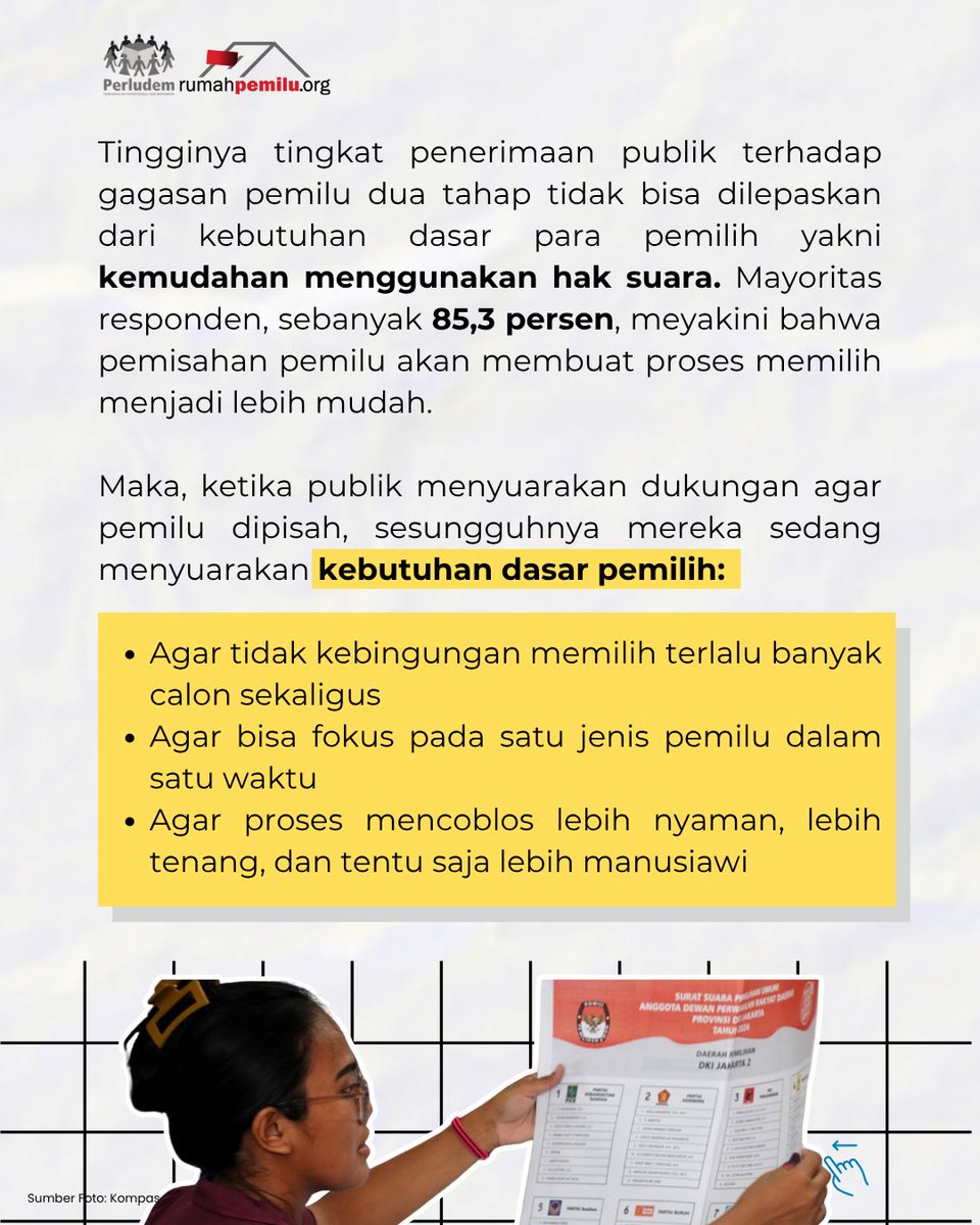 perludem's tweet image. Putusan MK 135 jadi awal perubahan. Sekarang, kita tunggu rencana Revisi Undang - Undang Pemilu, yuk kawal bersama!😉

#perludem #rumahpemilu #revisiUUPemilu #pemilunasionaldandaerah

(2/2)