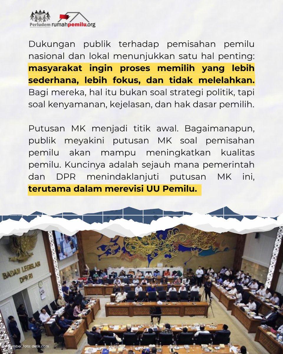 perludem's tweet image. Putusan MK 135 jadi awal perubahan. Sekarang, kita tunggu rencana Revisi Undang - Undang Pemilu, yuk kawal bersama!😉

#perludem #rumahpemilu #revisiUUPemilu #pemilunasionaldandaerah

(2/2)