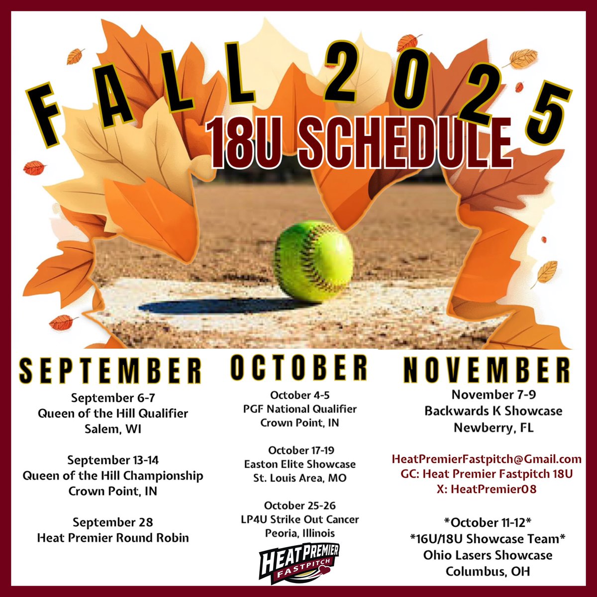 Heat Premier 08 (@heatpremier08) on Twitter photo Fall 2025 Schedule Drop!🔥
<a href="/acoppersmith04/">Allie Coppersmith 2026</a> <a href="/MchorneyAubrey/">Aubrey.mchorney</a> <a href="/eaichersb2026/">Elizabeth Aicher 2026</a> <a href="/WirtzKatie/">Kaitlin Wirtz 2026</a> <a href="/Maddydinino2026/">Madelynn DiNino</a> <a href="/hayleemajer/">Haylee Majer (2026)</a> <a href="/leilanimendez_/">Leilani Mendez</a> <a href="/sofia14bucaro/">Sofia Bucaro(2026)</a> <a href="/_lexiruss/">Lexi Russ</a> <a href="/_mmarciniak/">Marissa Marciniak 2026</a> <a href="/addyhurley2027/">Addy Hurley</a> <a href="/2028Cheiden/">Carley Heiden 2028</a> <a href="/KellyCahill88/">Kelly Cahill</a>
Email: HeatPremierFastpitch@gmail.com
GC: Heat Premier 18U Fall 2025 Schedule Drop!🔥
<a href="/acoppersmith04/">Allie Coppersmith 2026</a> <a href="/MchorneyAubrey/">Aubrey.mchorney</a> <a href="/eaichersb2026/">Elizabeth Aicher 2026</a> <a href="/WirtzKatie/">Kaitlin Wirtz 2026</a> <a href="/Maddydinino2026/">Madelynn DiNino</a> <a href="/hayleemajer/">Haylee Majer (2026)</a> <a href="/leilanimendez_/">Leilani Mendez</a> <a href="/sofia14bucaro/">Sofia Bucaro(2026)</a> <a href="/_lexiruss/">Lexi Russ</a> <a href="/_mmarciniak/">Marissa Marciniak 2026</a> <a href="/addyhurley2027/">Addy Hurley</a> <a href="/2028Cheiden/">Carley Heiden 2028</a> <a href="/KellyCahill88/">Kelly Cahill</a>
Email: HeatPremierFastpitch@gmail.com
GC: Heat Premier 18U