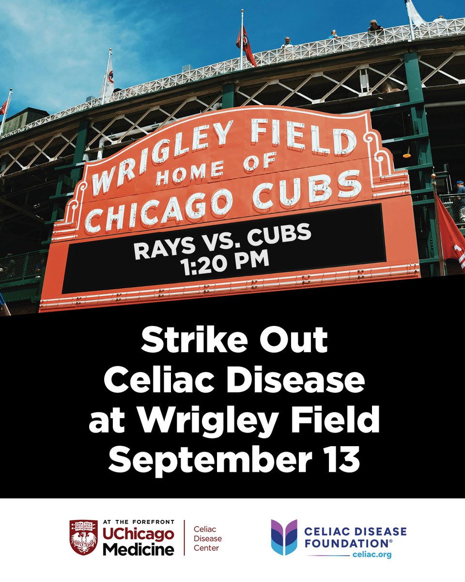 We’re heading to Wrigley! ⚾

Join us Saturday, Sept. 13, when the Cubs take on the Rays. 

This special event, organized with the Celiac Disease Foundation, raises awareness and funds for celiac disease research and education. 

Get tickets: bit.ly/4lNu8MN