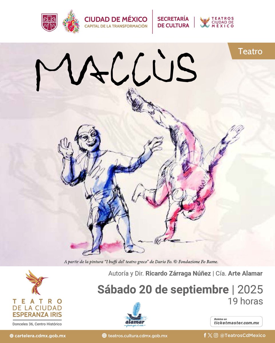 ArteAlamar's tweet photo. #Maccùs por fin en la CDMX!
Luego de su gira nacional y su participación en el Festival internacional Cervantino, este montaje de Ricardo Zárraga con música de David Rodríguez llega al Teatro de la Ciudad Esperanza Iris. https://t.co/gSthI7oHOa