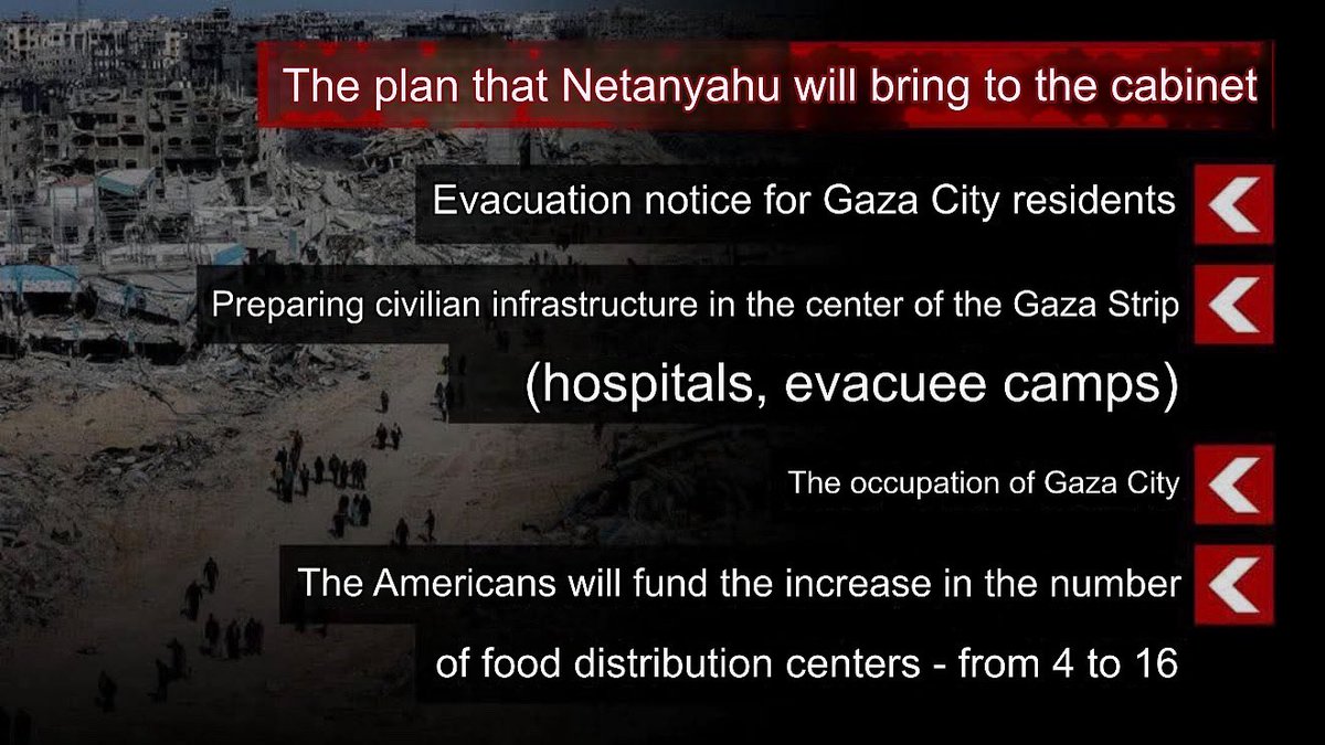 Netanyahu met today with some republican members of the US Congress. A few hours later, it was announced that the following day (tomorrow), he is convening the Israeli cabinet to discuss the occupation of all of the Gaza Strip.
Any links?

The plan most notably is about expelling