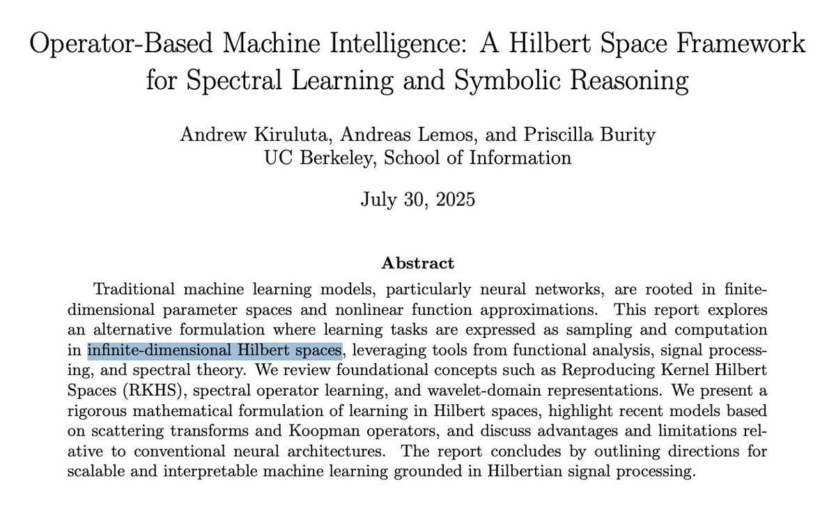 JacksonAtkinsX's tweet image. Transformers just met their match.

UC Berkeley unveiled operator-based models:
- SDict-VLM --&amp;gt;  60% fewer parameters and 2.3× less memory
- Scattering Network --&amp;gt; 98.6% accuracy on CUReT with zero training. 

Welcome the era of spectral AI.

Here&apos;s how it works:

Today&apos;s LLMs…