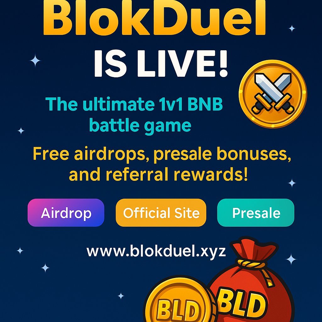New airdrop: BlokDuel (BLD &amp; Cash rewards)
Reward: Spin Lucky Wheel &amp; Win USDT, USDC, BNB, BLD
Rate: ⭐️⭐️⭐️⭐️
Winners: For Everyone
Distribution: after airdrop ends

Airdrop Link: blokduel.xyz/airdrop

#Airdrop #Airdrops #Airdropinspector #BlokDuel #BLD #USDT #USDC #BNB