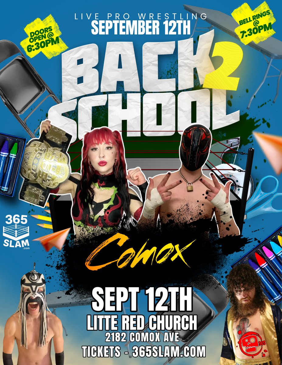 September 12th - 365 Pro Wrestling returns to the Little Red Church in #Comox.  If you're in #Cumberland, #Courtenay, #BuckleyBay, #UnionBay, #Royston, #BlackCreek, #Merville, #FannyBay or even #CampbellRiver it's worth the drive

Tickets on sale now - 365slam.com