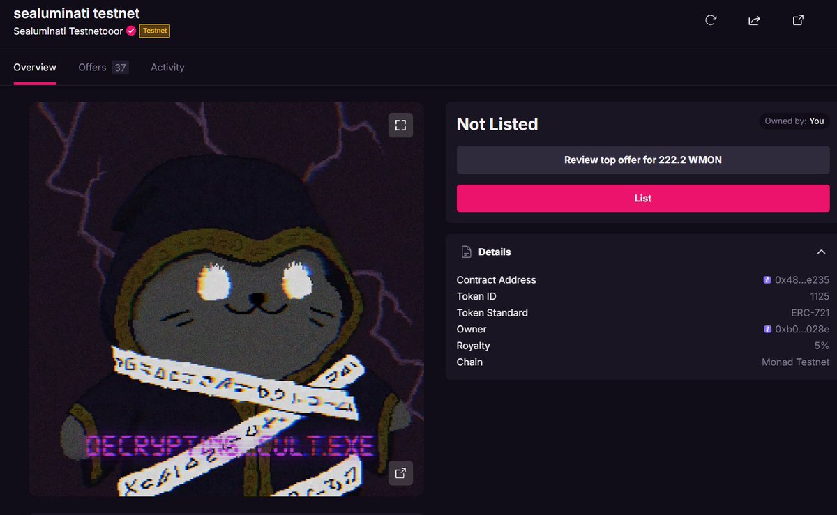 Drop your wallet.

GIVEAWAY sealuminati NFT very cute Floor 282 MON 
+ 120 MON

No task ,easy , Easyyyyy !!!

Winner 48h , lets gooooo 💜