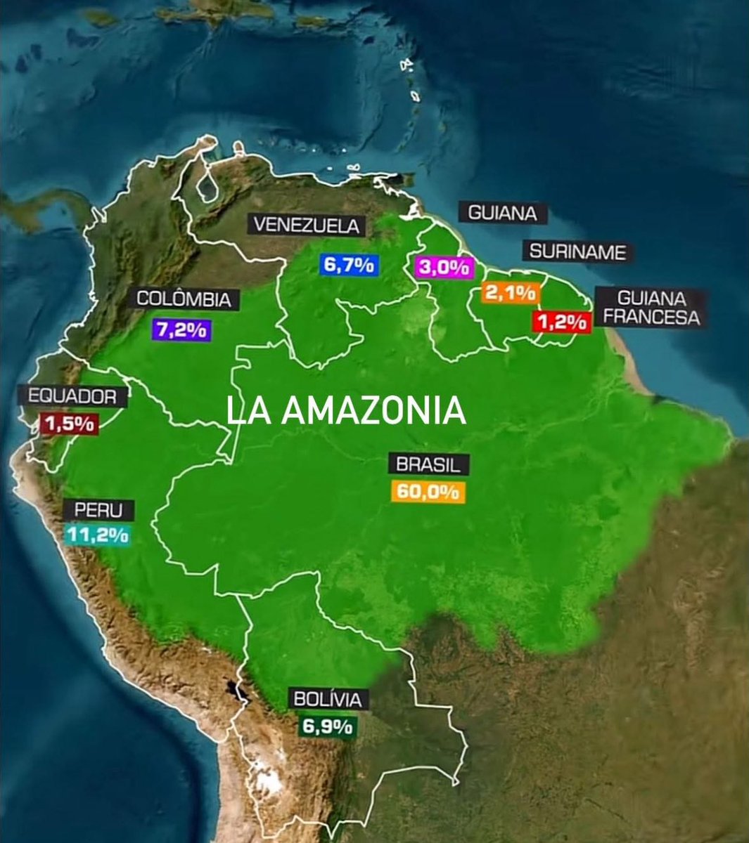 Acá está la distribución exacta del amazonas en el continente americano, pero algo inquietante el 40% de este pulmón está siendo contaminado y desbastado, para el beneficio de pocos y para la afectación de muchos…