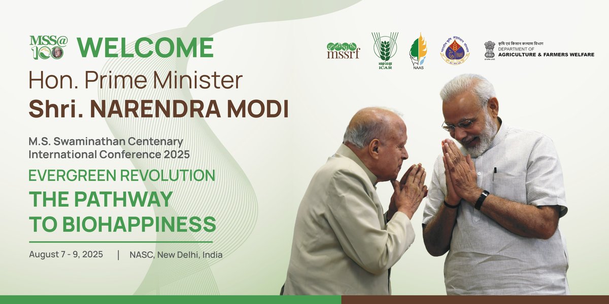 mssrf's tweet image. Deeply honored by Hon. PM @narendramodi&apos;s gracious presence at the M.S. Swaminathan Centenary International Conference at National Agricultural Science Complex, New Delhi. 

Your inspiring inaugural address truly honors Prof. M.S.  Swaminathan&apos;s legacy &amp;amp; reinforces our commitment…