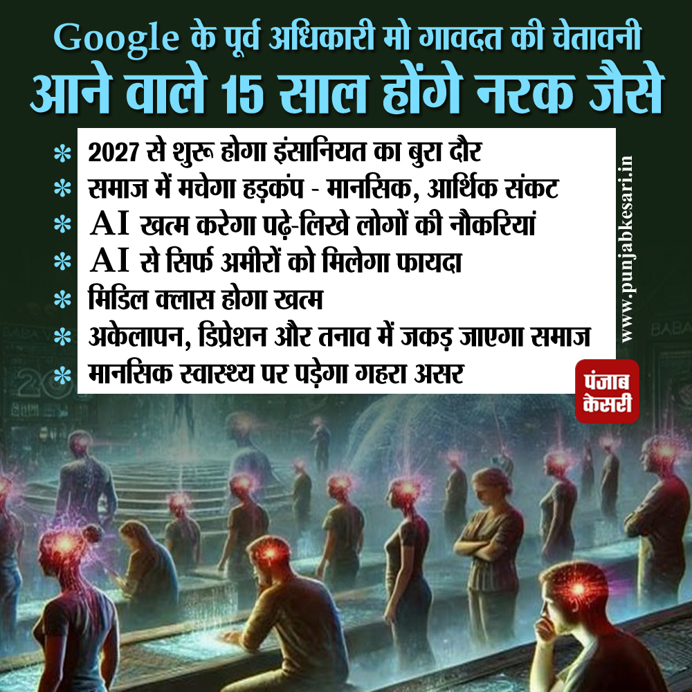 punjabkesari's tweet image. Google के पूर्व अधिकारी मो गावदत की चेतावनी, आने वाले 15 साल होंगे नरक जैसे

#Googleformerexecutive #MoGawdat #shockingprediction #futureofAI #badphase #startingin2027 #jobloss #PunjabKesariNews