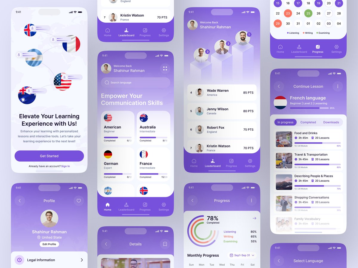 Shahinurstk02's tweet image. This is a mobile app for learning languages. Users can choose from different language levels and track their progress.

Need a mobile app like this? Reach out: shahinurstk02@panze.co

#appuiux #appdesign #shahinurstk02 #languagelearning #uidesign #uiuxdesign #mobileapp