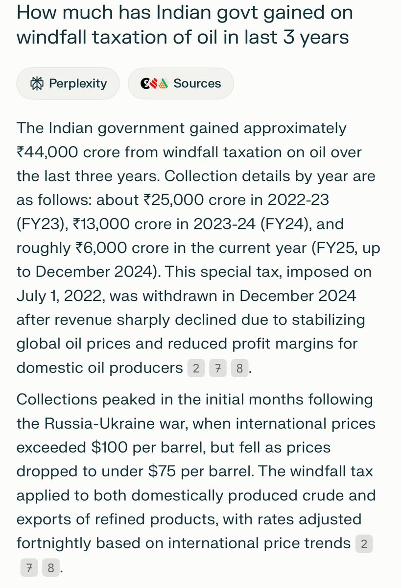 Indian govt gained ₹44,000 crore in additional windfall taxation from the buyers of Russian oil. This apart from regular indirect taxes on them. Lest ppl mislead that it was for vested interests.
