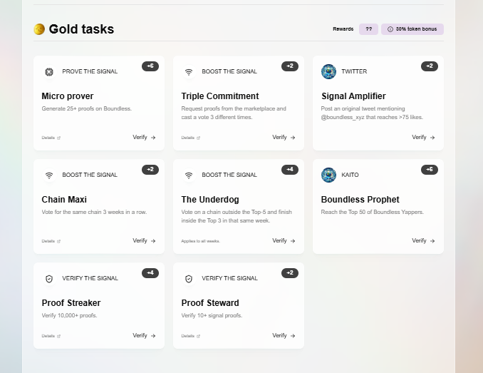 Boundless
Gold tasks are now live. Complete the required missions.
. <a href="/boundless_xyz/">Boundless</a>