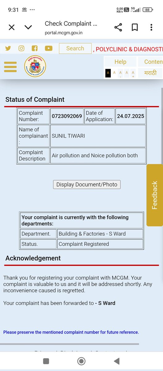 <a href="/mybmcWardS/">WARD S BMC</a> 
Any update on this complaint?? 

Cc:- <a href="/CMOMaharashtra/">CMO Maharashtra</a> <a href="/mybmc/">माझी Mumbai, आपली BMC</a>