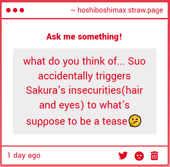 thing is, i think he won't ever touch on subjects he knows sakura is insecure about like this boy has been through alot