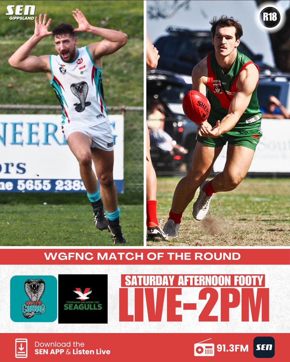SEN Vic Country (@senviccountry) on Twitter photo Second plays fourth when Tooradin Dalmore travels to Cora Lynn for our <a href="/WestGippslandFN/">West Gippsland Football Netball</a> Match of the Round on Saturday!
Join Ian Dougherty and Aiden Box on the call from 2pm!
Tune in on 91.3fm, via the SEN App, or at sen.com.au/listen Second plays fourth when Tooradin Dalmore travels to Cora Lynn for our <a href="/WestGippslandFN/">West Gippsland Football Netball</a> Match of the Round on Saturday!
Join Ian Dougherty and Aiden Box on the call from 2pm!
Tune in on 91.3fm, via the SEN App, or at sen.com.au/listen