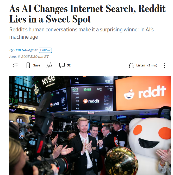 💬 Redditforums became the top quoted source for AI search answers.

Reddit’s human conversations make it a surprising winner in AI’s machine age.

Trackers now rank Reddit as top citation in ChatGPT, Perplexity, and Gemini. Google’s AI Overviews quote it in 5.5% of replies,