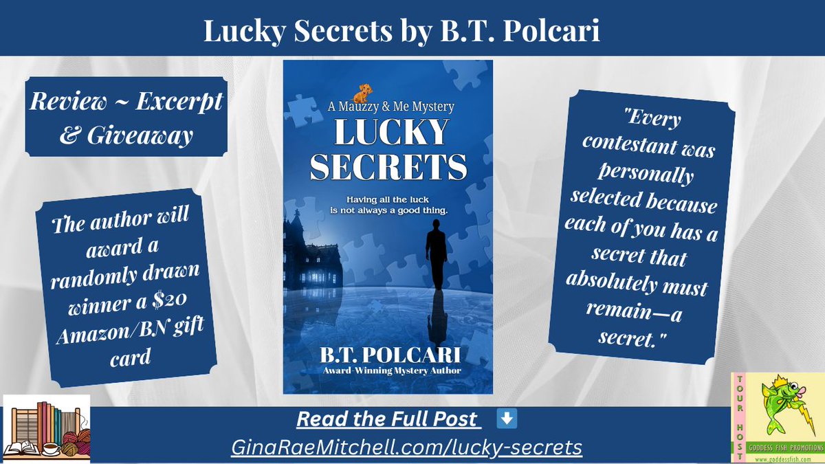 🕵️♀️ Lucky Secrets by B.T. Polcari
📚 YA Cozy Mystery | Puzzles • Secrets • Suspense

College student Sara Donovan receives a mysterious package and an even more cryptic invitation to a life-changing contest.

She arrives at a lavish mansion with 8 strangers—each hiding