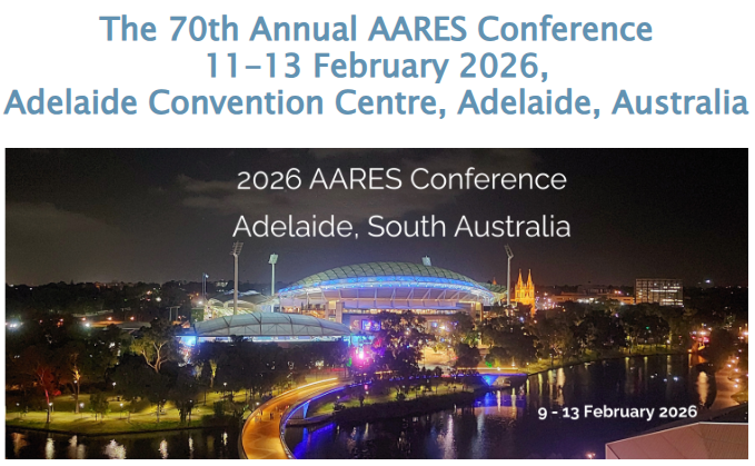 AARES_Inc's tweet photo. 📢 Join us in #Adelaide, 11–13 Feb at the The 70th Annual #AARES Conference, to explore transformations in energy, agri-food &amp; environmental systems.

🗓️Submit abstracts for papers, sessions &amp; workshops by 3 Oct 2025.

👉 https://t.co/keFdGJjLfc

#AgEcon #EnvEcon #AARES2026 https://t.co/SKDKmVkIqO
