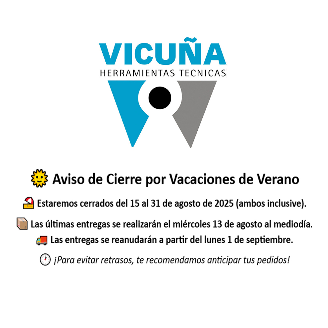 Vicuña Herramientas Técnicas (@vicunatools) on Twitter photo ¡Últimos días!
Aprovecha a realizar tus pedidos antes de que cerremos por vacaciones.
Puedes hacerlos a través de:
vicunatools.com
✉️ admin@vicunatools.com
☎️976 59 80 59 ¡Últimos días!
Aprovecha a realizar tus pedidos antes de que cerremos por vacaciones.
Puedes hacerlos a través de:
vicunatools.com
✉️ admin@vicunatools.com
☎️976 59 80 59