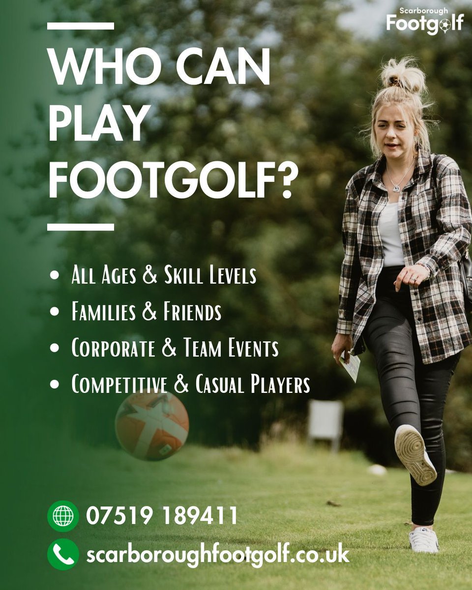 Footgolf – Fun for Everyone!
Whether you’re out for a laugh with the family or ready to challenge your mates, Footgolf is the perfect mix of football and golf for all ages and abilities.

No experience needed – just come down and give it a go! 😁⚽️⛳️