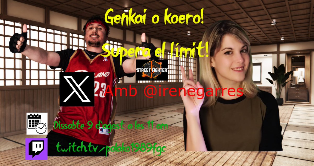 Aquest dissabte 9 d'agost a les 11h, programa especial!

GENKAI O KOERO
—Supera els teus límits al SF6—

Amb l' <a href="/irenegarres/">Yuffie</a> 

Estàs preparat? がんばって!