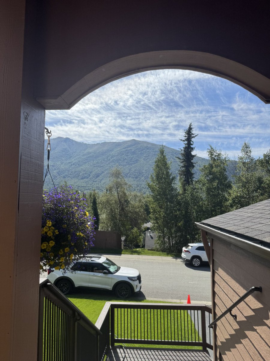 krmcallen's tweet photo. THIS is the view from our new home in the mountains of Alaska?! Offer accept, baby!!!  Won’t He do it?! ⛰️☀️🌲 https://t.co/eYfCRY6J70