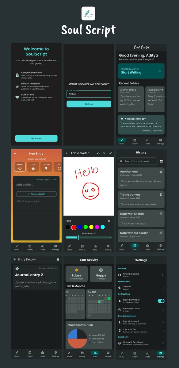 modulus004's tweet image. Released the v1.2.0!

New features:
&amp;gt; Search with text and filter by date in history
&amp;gt; Set daily reminder message with custom time

Source code: github.com/adityasood04/S…

Found a bug? Drop a DM or open an issue 🙌
#Android #JetpackCompose #letsconnect #OpenSource #buildInPublic