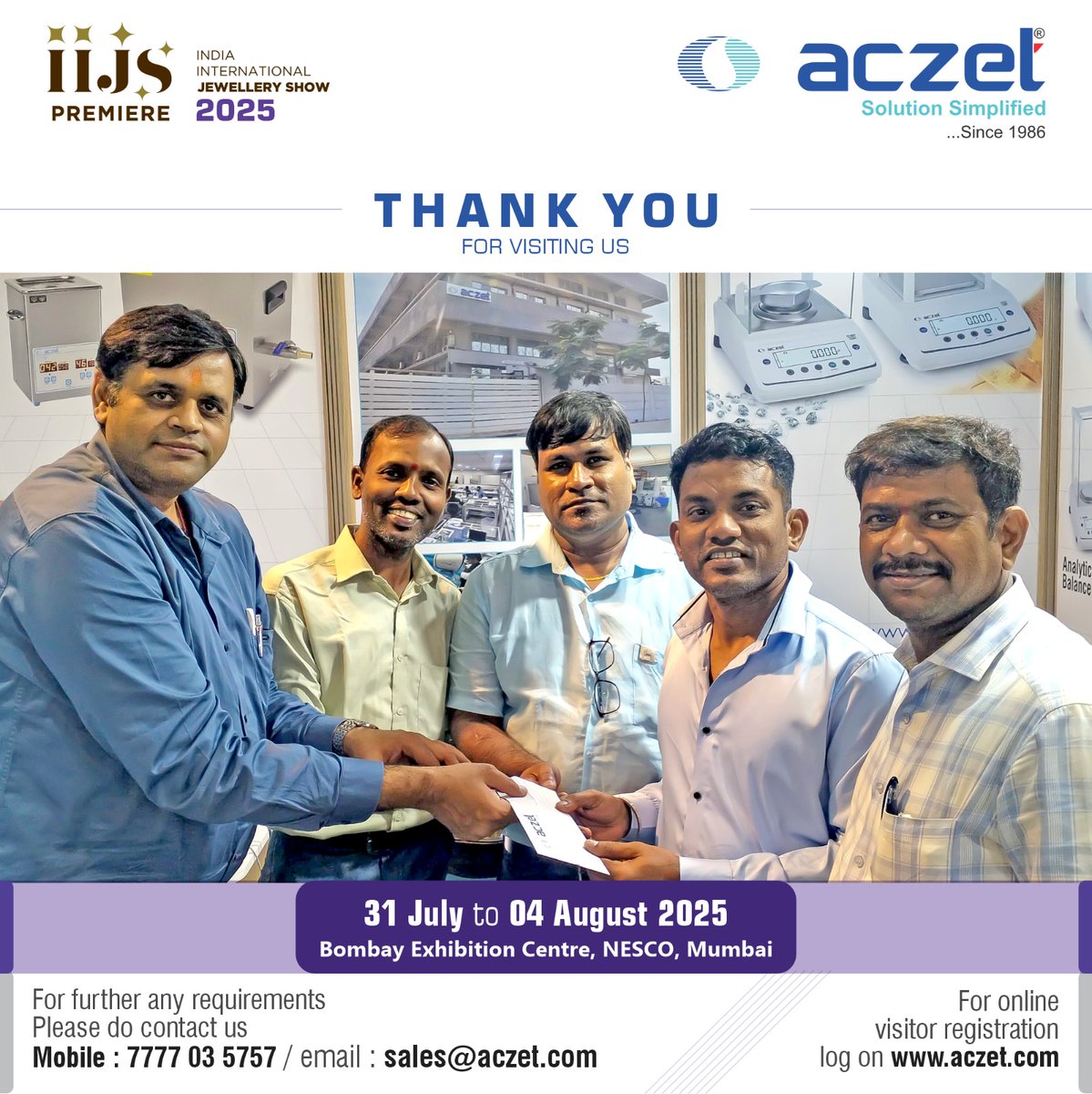 AczetLtd's tweet image. We truly appreciate your time and interest in our products during the exhibition at the Bombay Exhibition Centre, NESCO, Mumbai.
Looking forward to building lasting relationships and continued support.
#Aczet #IIJSPremiere2025 #IIJS2025 #ThankYouVisitors  
#JewelleryExhibition