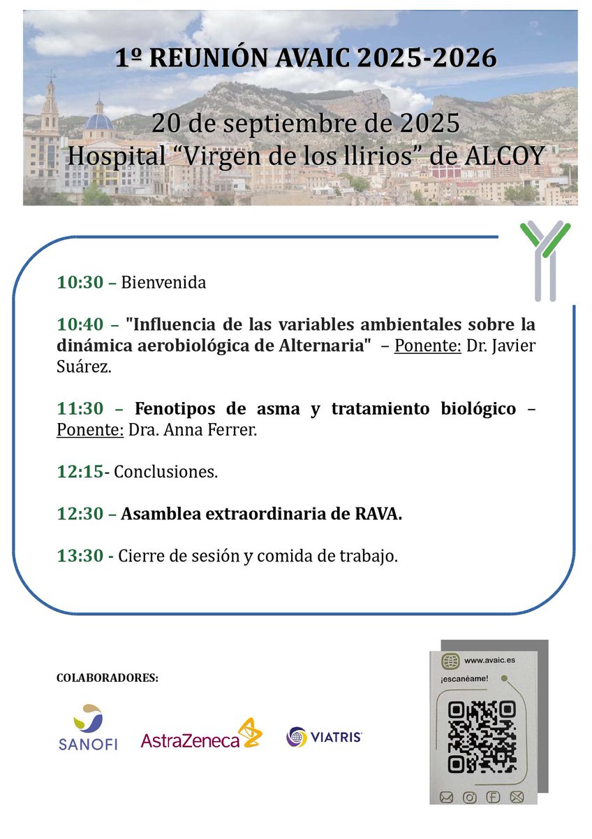📅 20 Septiembre 2025
👩🏻‍⚕️ 1ª Reunión AVAIC 2025-2026
📍 Hospital “Virgen de los Lirios” de Alcoy