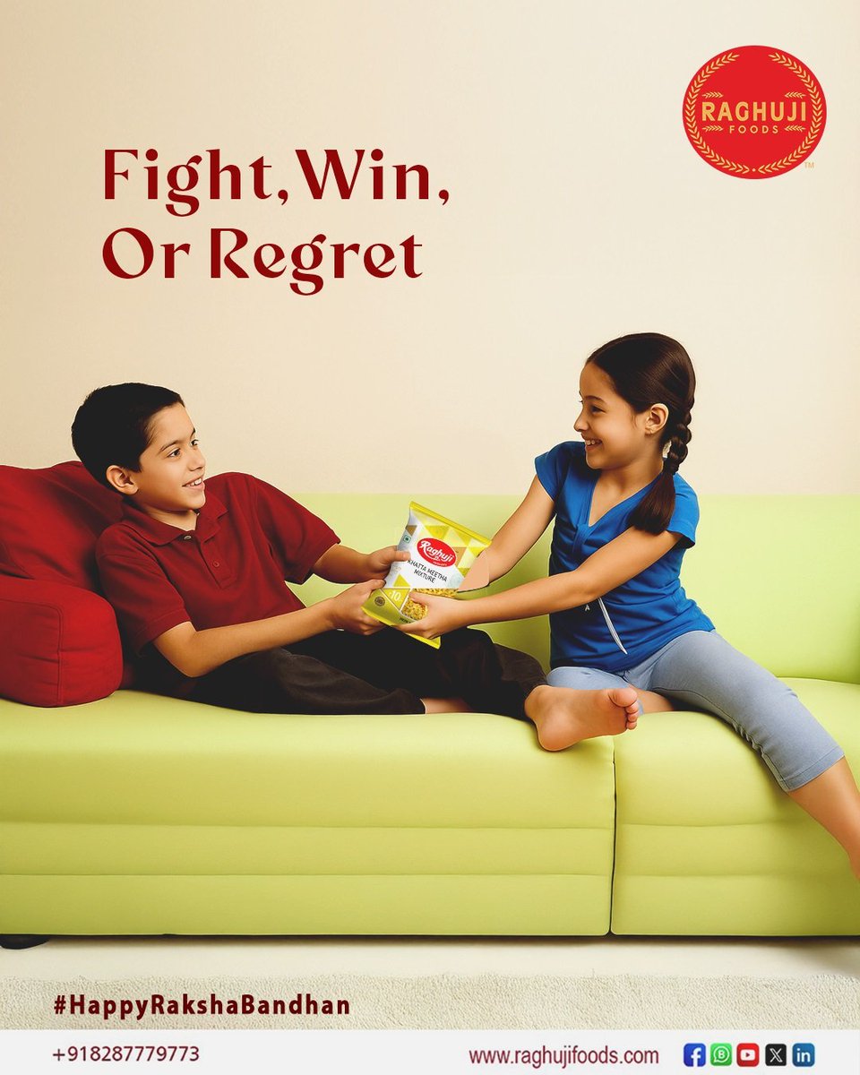 raghujifoods's tweet image. From childhood to now: Our love language = snack fights.
Raghuji Namkeens: Witnessing our sibling saga, 1 bite at a time. 🤗
#TasteOfTogetherness
#RakhiWithRaghuji #RakshabandhanSpecial #SiblingGoals #BrotherSisterBond #FightWinOrRegret #NamkeenBond #RaghujiFoods #RaghujiNamkeens