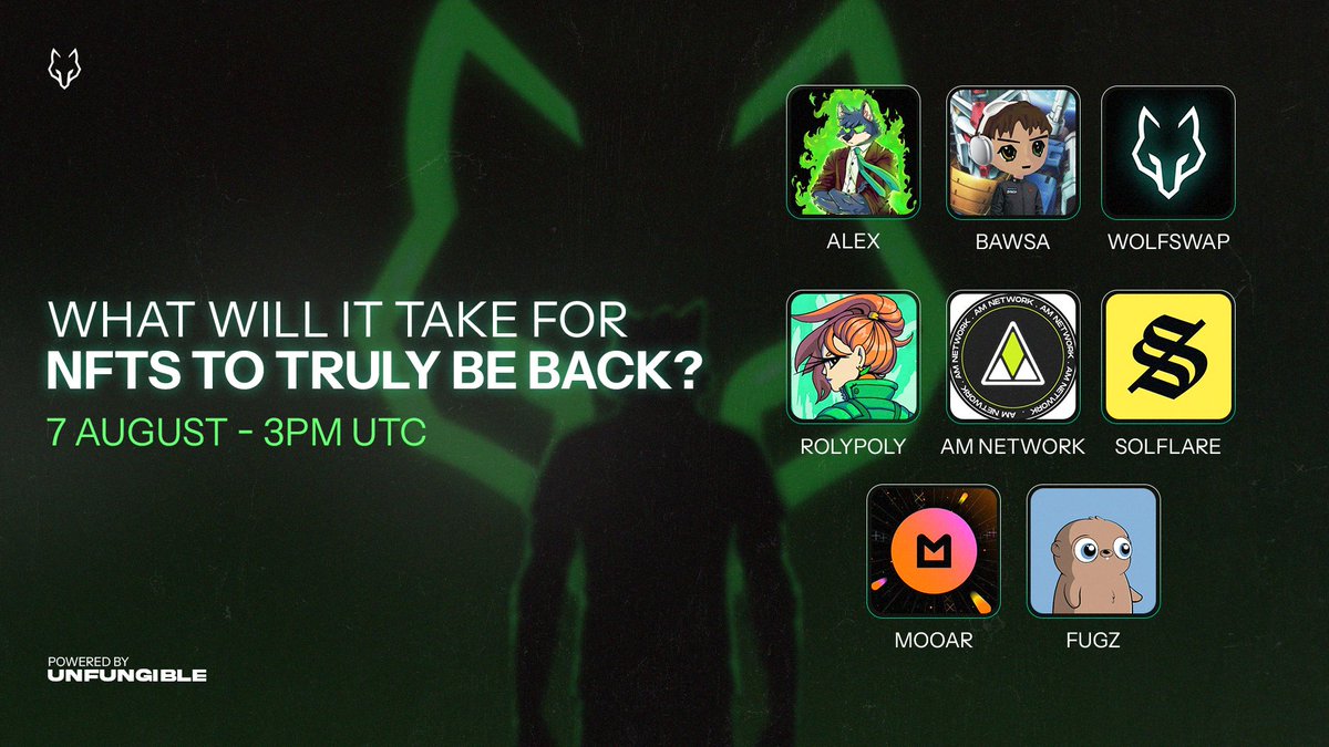 Will NFTs ever come back the way we all know 'em? 

Let's find out! Thrilled to have these panels with some awesome founders: <a href="/rolypolynfts/">ROLY✶POLY</a> <a href="/am_n3twork/">𝗔𝗠</a> <a href="/solflare/">Solflare - The Solana Wallet</a> <a href="/mooarofficial/">MOOAR</a> <a href="/FugzOfficial/">Fugz</a> 

Click for reminder in first comment 🫡