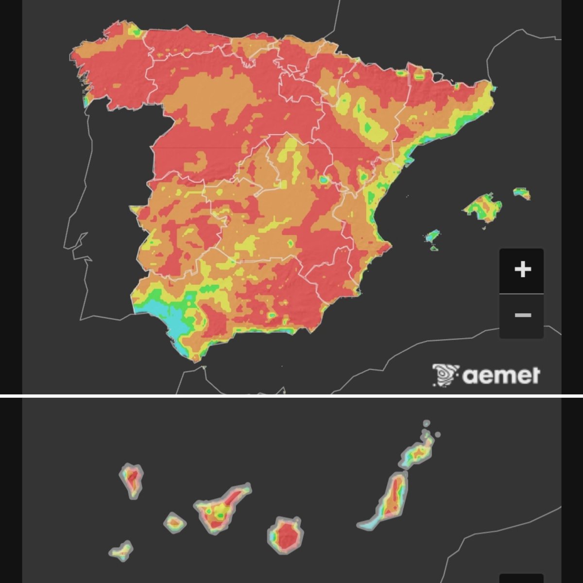 9 de agosto | Riesgo de incendios forestales #IIFF en #España🇪🇸 | AEMET
aemet.es/es/eltiempo/pr…
🔴extremo
🟠muy alto
🟡alto
🟢moderado
🔵bajo