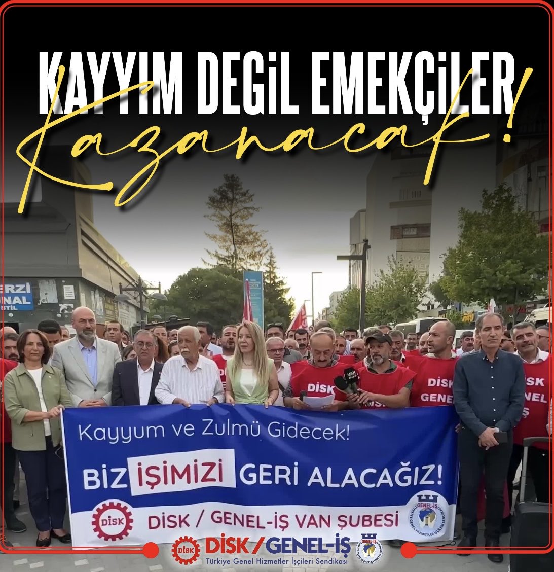 Van kayyımı 
Aralarında üyelerimizinde olduğu
223 işçiyi güvenlik soruşturması yalanı ile işinden etmiştir.⁦<a href="/tcvanvaliligi/">T.C. Van Valiliği 🇹🇷</a>⁩’ işten çıkarılan işçilerin yerine
Akp referansı ile 84 işçi almıştır.
Kayyum gidecek biz kalacağız