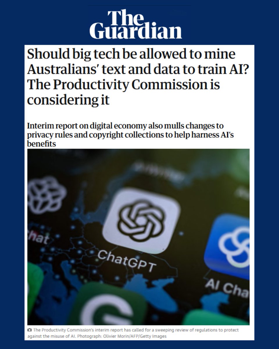 Last year, I chaired a Senate inquiry into adopting AI, and one of our key recommendations was clear: Australia’s copyright laws must be enforced to ensure big tech fairly licenses and compensates artists, writers, and other creatives when their work is used to train AI models.
