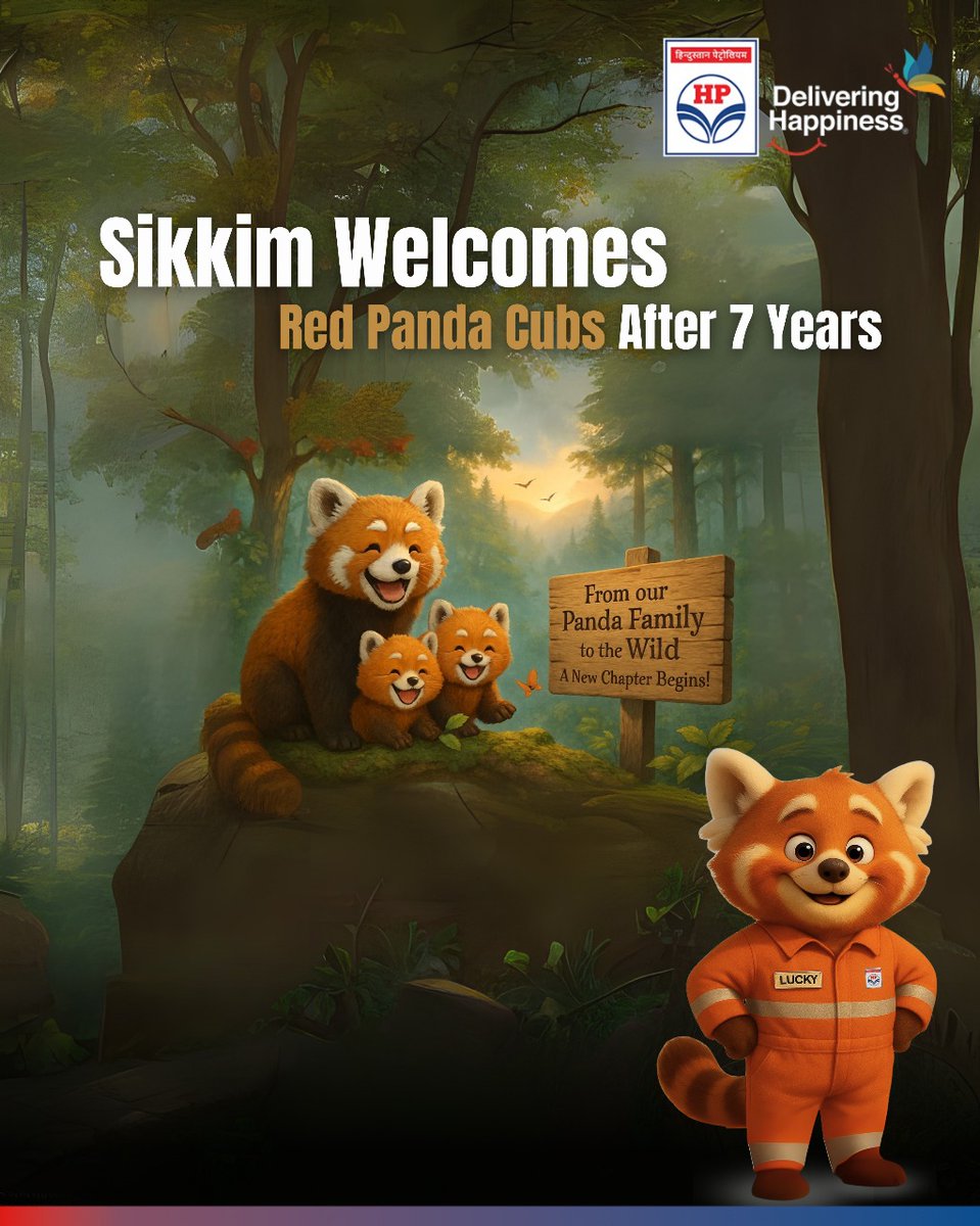 HPCL's tweet image. Nature writes a beautiful new chapter 🐾
After 7 years, Red Panda cubs are born in Sikkim Zoo. An inspiring moment for wildlife conservation.

At HPCL, we join in celebrating this rare and heartwarming milestone.

#DeliveringHappiness #HPCL #RedPandaReturns