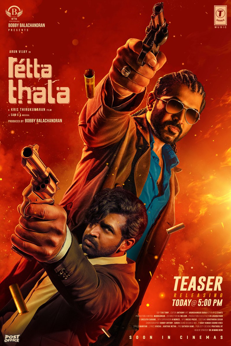 prathool.nt (@prathool) on Twitter photo Guns don’t lie. Hearts don’t heal. A rage of love and war begins ❤️🔥 The teaser of
<a href="/arunvijayno1/">ArunVijay</a>
's #RettaThala arrives today at 5 PM! Adrenaline meets Action 📷 Produced By-
<a href="/bbobby/">bbobby</a>
<a href="/BTGUniversal/">BTG Universal</a>
Directed By-
<a href="/KrisThiru1/">Kris Thirukumaran</a>
<a href="/SiddhiIdnani/">Siddhi Idnani</a>
<a href="/actortanya/">Tanya S Ravichandran</a>
#Johnvijay
<a href="/SamCSmusic/">𝐒𝐀𝐌 𝐂 𝐒</a> Guns don’t lie. Hearts don’t heal. A rage of love and war begins ❤️🔥 The teaser of
<a href="/arunvijayno1/">ArunVijay</a>
's #RettaThala arrives today at 5 PM! Adrenaline meets Action 📷 Produced By-
<a href="/bbobby/">bbobby</a>
<a href="/BTGUniversal/">BTG Universal</a>
Directed By-
<a href="/KrisThiru1/">Kris Thirukumaran</a>
<a href="/SiddhiIdnani/">Siddhi Idnani</a>
<a href="/actortanya/">Tanya S Ravichandran</a>
#Johnvijay
<a href="/SamCSmusic/">𝐒𝐀𝐌 𝐂 𝐒</a>